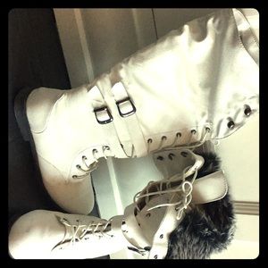 Sexy white knee height combat boots